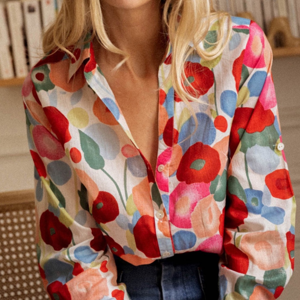 Multicolor Floral Print Bracelet Sleeve Shirt